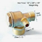 Clapet anti - retour de compresseur dair - pzcc - 1 / 2 x 3 / 8 x 1 / 8 m�le - laiton - nickelage - ton ...