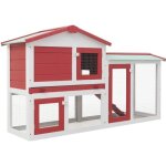 Clapier abris poulailler cages pour petits animaux large dext�rieur rouge et blanc 145x45x85 cm bois