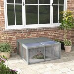 Clapier bois lapin nain pliable avec enclos toit articul� poign�e cobaye naturel 110x105x50cm.