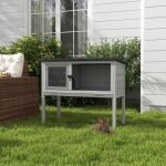 Clapier bois sapin r�sistant froid toit articul� 84x43x70cm ext�rieur lapin cobaye gris.
