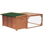 Clapier dext�rieur - pawhut - cage lapin avec enclos toit en asphalte - cadre en bois - 1255 x 100 x ...