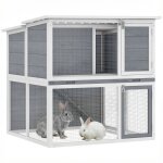 Clapier lapin ext�rieur - cage � lapin - pawhut - 2 �tages toit double ouverture et plateau amovible ...