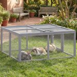 Clapier lapin ext�rieur enclos lapin pliable en bois toit ouvrant et poign�e pour poule canard 110x105x50cm ...