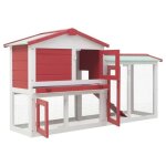 Clapier - luxe - rouge et blanc - bois de sapin - 145x45x85 cm - pour lapins et petits animaux