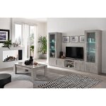Clark - ensemble salon complet effet marbre meuble tv et vitrines avec leds + table basse