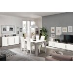 Clark - ensemble salon s�jour blanc et marbre meuble tv + buffet + table 160cm