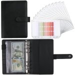 Classeur budget a6 - noir - 12 pi�ces - cuir pu - plastique transparent - anneaux