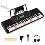Clavier piano electronique portable 61 touches lumineuse costway - fonction split - autocollants - 2 ...