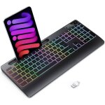 Clavier sans fil avec repose - poignet - gaming clavier ordinateur silencieux r�tro�clair� azerty usb ...
