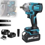 Cl� � chocs sans fil 18 v couple 1200 nm 6700 rpm visseuse a choc sans balais 1 / 2 avec 2 batteries ...