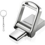 Cle usb c - mini memory stick flash drive 32 go 2 en 1 - tanche en metal avec porte c