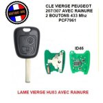 Cl� vierge lame hu83 + �lectronique transpondeur id46 pcf7961 433 mhz pour peugeot 207 307 avec rainure ...