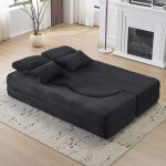 Canap� - lit clic - clac r�versible en peluche noir - causeuse avec coussins - mousse hr - structure ...
