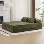 Canap� - lit clic - clac r�versible en peluche vert - causeuse avec coussins - mousse hr - structure ...