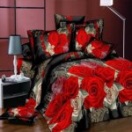 Cln - 943 parure de lit rose rouge 3d linge de maison drap double housse de couette taie doreiller taille:200 ...
