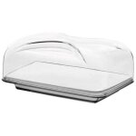 Cloche a fromage rectangulaire avec planche en porcelaine gocce gris - guzzini