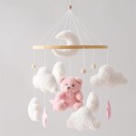 Cloche de lit mobile pour b�b� avec ours en peluche - en bois - pour fille - carillon �olien mobile � ...