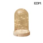 Cloche en verre d�corative vintage base en bois 20 led 10x16cm � piles