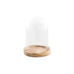 Cloche en verre - chaks - support bois paulownia - 10x13. 7cm - beige