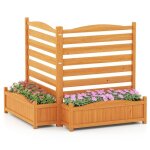 Cl�ture de jardin de climatiseur 2 barri�re autoportant costway - en bois avec jardini�re - kit sans ...