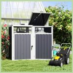 Cocosity abri pour 2 poubelles 240l cache poubelle ext�rieur couvercle relevable 180� acier galvanis� ...