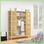 Cocosity armoire en bambou avec 2 portes coulissantes �tag�res et tringle grande armoire pour la chambre ...