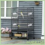 Cocosity cage � oiseaux sur pied voli�re oiseaux int�rieur 4 perchoirs en bois et mangeoires fil dacier ...