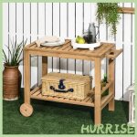 Cocosity desserte de jardin chariot pour plancha barbecue en bois avec poign�e 2 plateaux et porte - ...