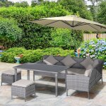 Cocosity salon de jardin 6 pers. grand confort canap� dangle + 2 poufs + table � manger 9 coussins assise ...
