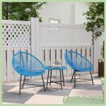 Cocosity salon de jardin ext�rieur en r�sine tress�e 2 personnes plateau en verre tremp� pour balcon ...