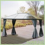 Cocosity tonnelle pavillon de jardin avec toit rigide polycarbonate imperm�able 4 parois lat�rales anti ...