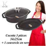 Cocotte - klaus - ovale 34x25cm - 35 l - 100% antiadhsif - revtement pierre - 3 pices