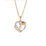 Collier en or jaune 18k plaqu� avec pendentif en forme de coeur creux et dauphin mignon pour filles