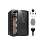 Coffre - fort biom�trique � empreinte digitale 60x38x33 cm en acier avec code et cl�s alarme et �tag�re ...