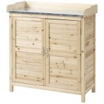 Coffre de jardin en bois naturel 83x40x92cm armoire de rangement avec 2 etag�res et surface table de ...