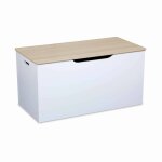 Coffre � jouet tobias bois massif pin naturel blanc couvercle rabattable et poign�es lat�rales