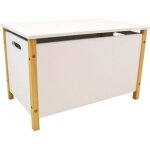 Coffre  jouets en bois scandiwood - fun house - blanc et beige - pour enfant  partir de 36 mois