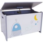 Coffre  jouets en bois thme espace - fun house - garon - a partir de 3 ans - mdf - blanc et bleu