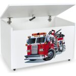 Coffre � jouets xxl sur roulettes camion de pompiers