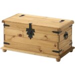 Coffre malle de rangement pin massif style mexicain finition cire