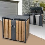Ml - design box 2x poubelles en acier 2 tonnes 240l 132x80x1163 cm anthracite / aspect ch�ne r�sistant ...