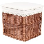 Coffre pouf - lot de 2 - marron - osier - dentelle - dimensions varies