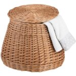 Coffrepouf de rangement panier rond avec couvercle en osier naturel