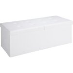 Coffre de rangement blanc 131l 115x38x38cm couvercle pliable sige pouf similicuir banc maison salon ...