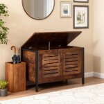 Coffre de rangement en bois 80 cm avec charni�res de s�curit� banc � chaussures & coffre � jouets vintage ...