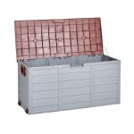 Coffre de rangement extrieur jardin - beliani - locarno - plastique - beige et marron - 112 x 50 x 53 ...