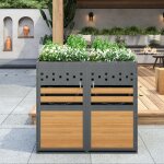 Coffre de rangement ext�rieur pour poubelle avec toit v�g�talis� et 2 portes poign�e � cl� et 2 cha�nes ...