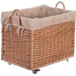 Coffre de rangement en osier panier à linge rectangle en osier avec roulettes et doublure en jute Coffre de rangement en osier panier à linge rectangle en osier avec roulettes et doublure en jute