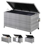 Casaria coffre de jardin extrieur xxl gris coffre de rangement avec roulettes 270 l tanche vrin  ...