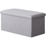 Coffre de rangement pouf pliable tissu 76cm - gris clair - blanc - tissu